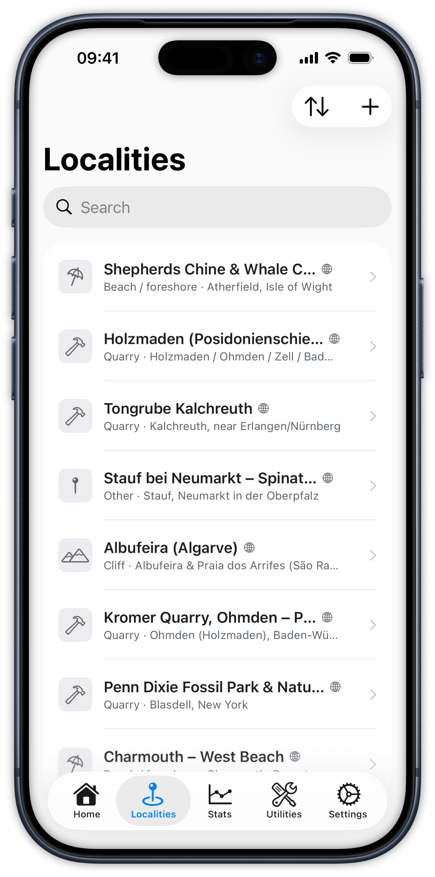 Localities — list of collecting sites from Isle of Wight to New York
